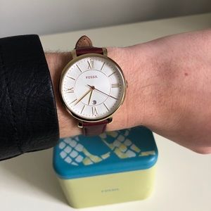 JACQUELINE THREE-HAND DATE LEATHER WATCH